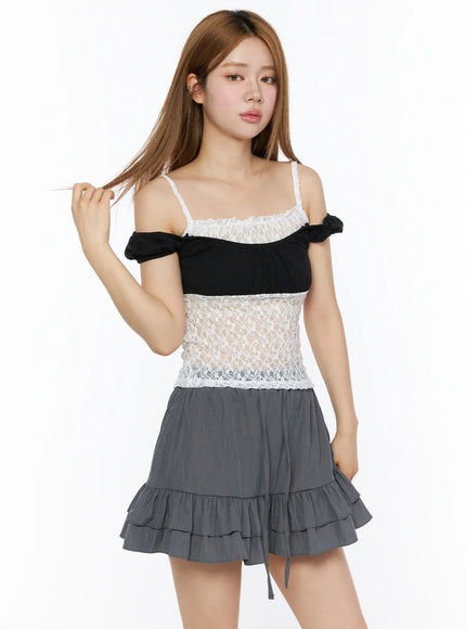 Lace Panel Cami Top CL501 in Black, size S/M