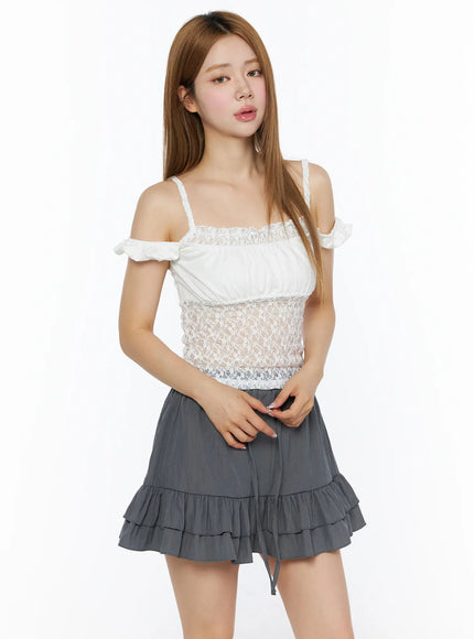 Lace Panel Cami Top CL501 in White, size S/M
