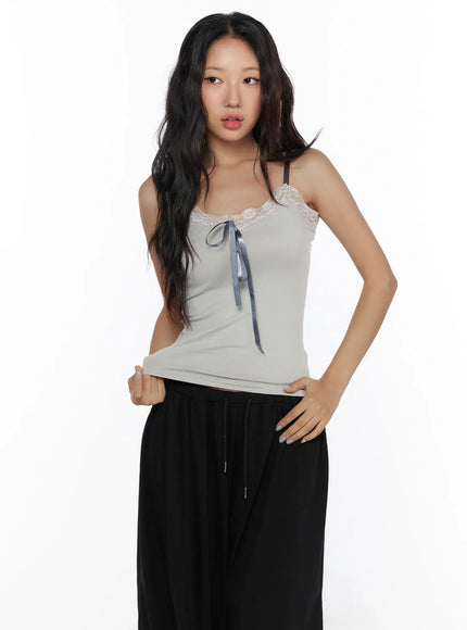 Lace Trim Cami Top CL513 in Gray, size S/M