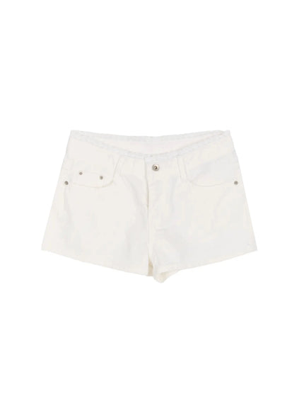 Lace Trim Cotton Shorts IL523 in White, size S