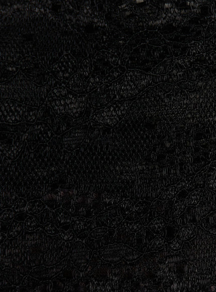 Lace Trim Midi Skirt CL503 black lace waistband close-up detail showing floral embroidery pattern and semi-sheer mesh texture