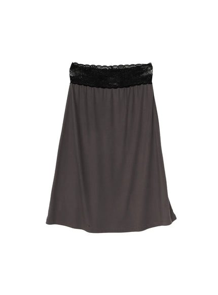 Lace Trim Midi Skirt CL503 in Dark gray, size S/M