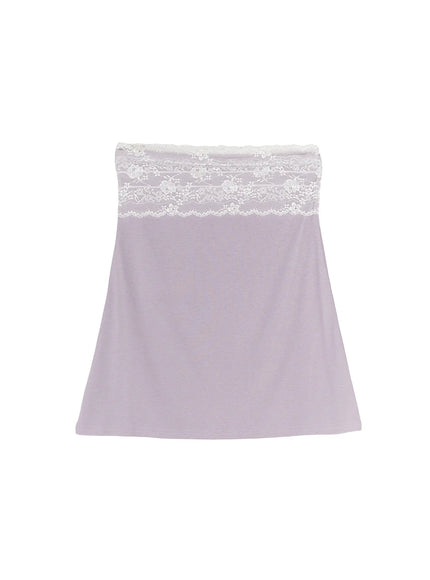 Lace Trim Midi Skirt CL517 in Purple, size S/M