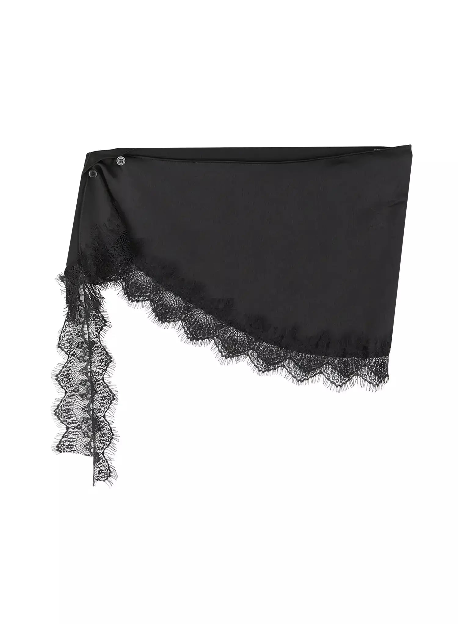Lace Trim Satin Layering Skirt IU524 in Black, size S/M