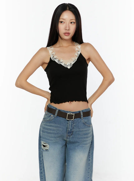 Lace Trim Tank CU526 in Black, size S/M