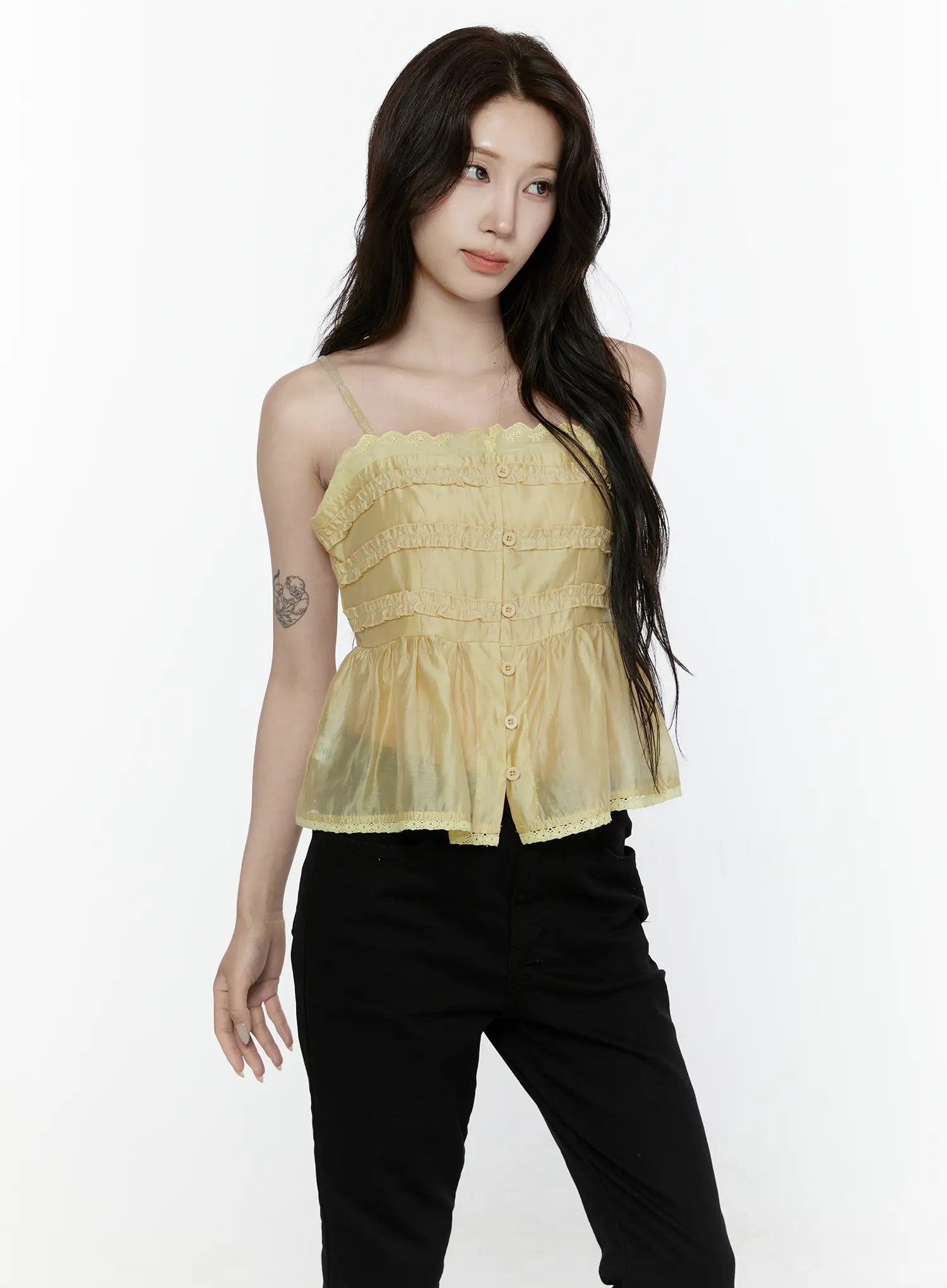 Lace Trim Tank IL521 in Dark yellow, size S/M