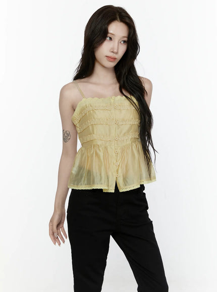 Lace Trim Tank IL521 in Dark yellow, size S/M