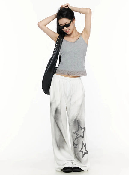Lace Trim Tank Top IL516 in Gray, size S/M