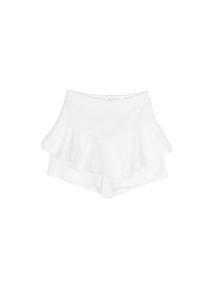 Layered Flounce Mini Skirt CL502 in White, size S
