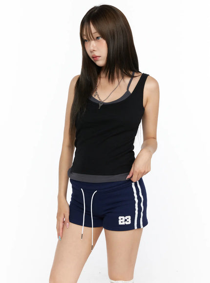 Layered Halter Tank Top CL514 in Black, size S/M