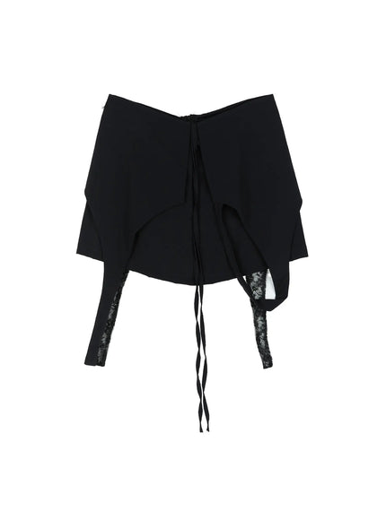 Layered Lace Mini Skirt CL524 in Black, size S/M