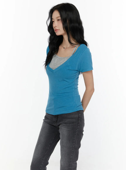 Layered Short Sleeve Tee CL521 in Blue, size S/M