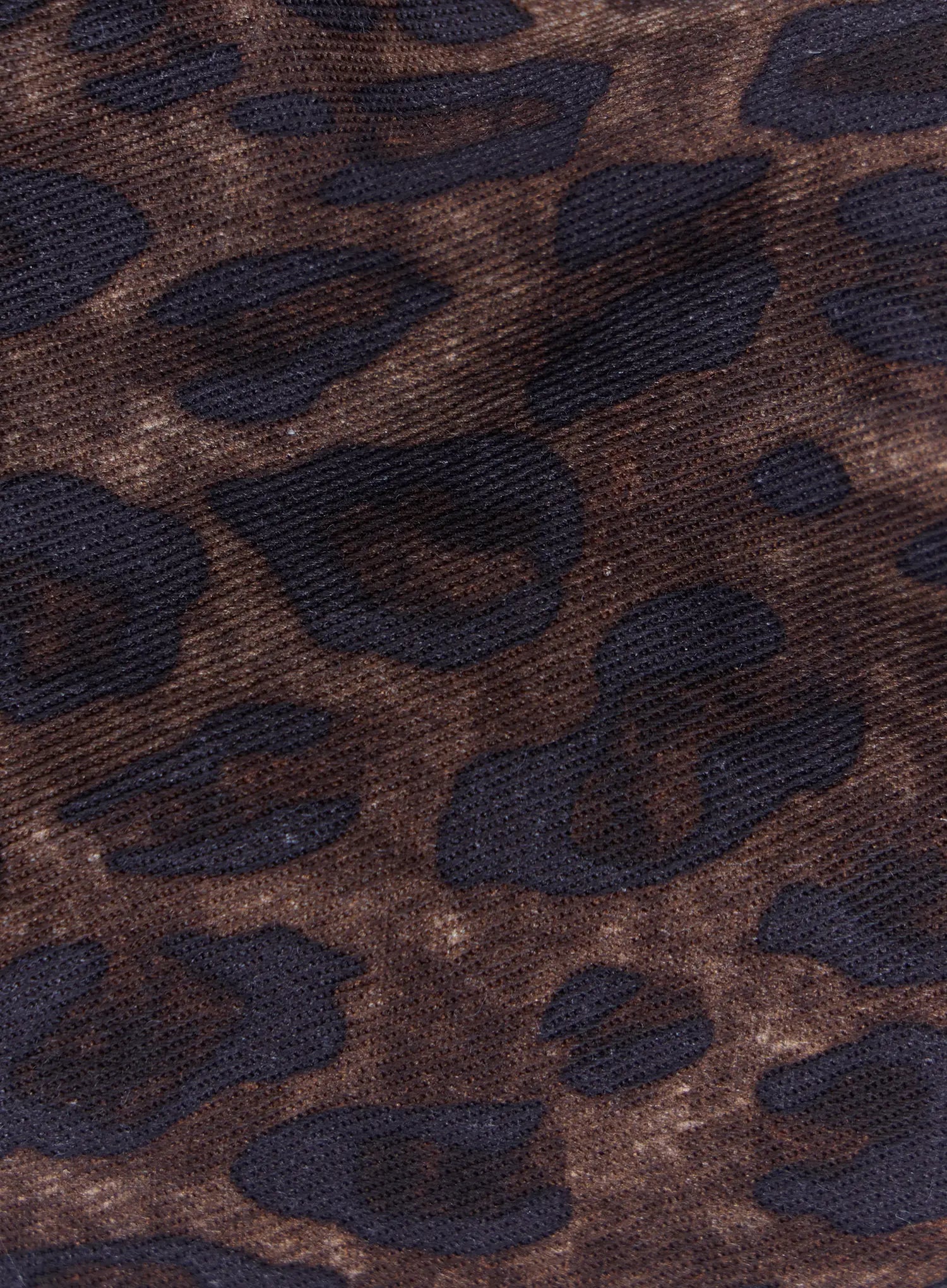 Leopard Print Sling Shoulder Bag CU524 Brown extreme close-up fabric texture shot showing brown and black leopard print on woven mesh textile