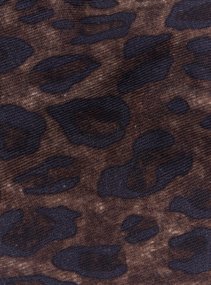 Leopard Print Sling Shoulder Bag CU524 Brown extreme close-up fabric texture shot showing brown and black leopard print on woven mesh textile