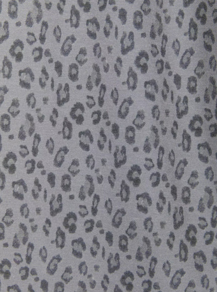 Leopard Print Wide-Leg Sweatpants IU525 Dark gray extreme close-up fabric texture shot showing soft brushed cotton leopard spot print detail