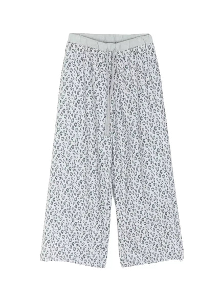 Leopard Print Wide-Leg Sweatpants IU525 in Gray, size M/L