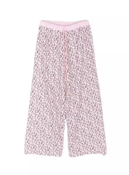 Leopard Print Wide-Leg Sweatpants IU525 in Pink, size M/L