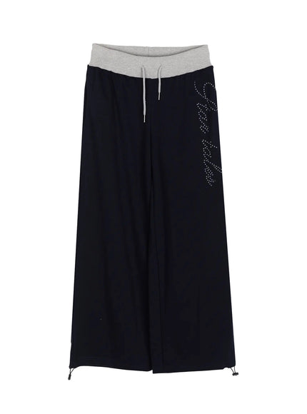 Lettering Contrast Waist Sweatpants IL515 in Dark blue, size S/M