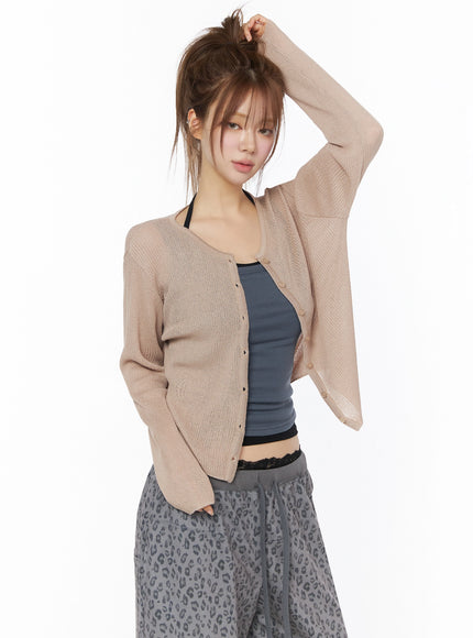Lightweight Knit Cardigan IU525 in Beige, size S/M