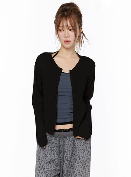 Lightweight Knit Cardigan IU525 in Black, size S/M