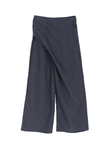 Linen Wrap Slacks CL527 in Dark gray, size S/M