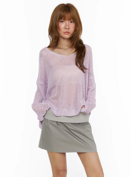 Loose V-Neck Cardigan CL503 in Pink, size M/L