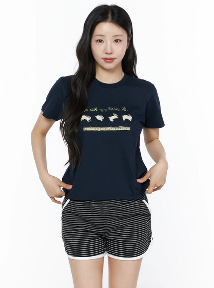 Lovely Bunny Graphic Tee IU525 in Dark blue, size S/M