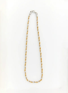 LEWKIN Mason 4mm Twisted Necklace IL517 gold silver two-tone rope chain flat-lay full length view with lobster clasp closure