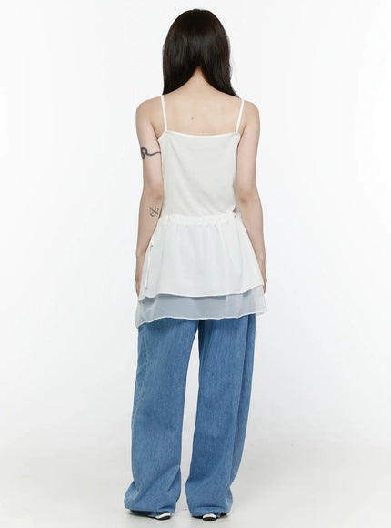 Max Wide Leg Jeans IL521 Blue back full-length shot on model showing layered organza camisole back and wide-leg denim drape to ankle