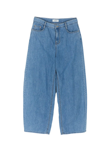 Max Wide Leg Jeans IL521 Blue flat-lay front view showing full-length barrel wide-leg silhouette, five-pocket design, and brand interior label