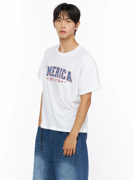Men's America Print T-Shirt IL515 in White, size M/L