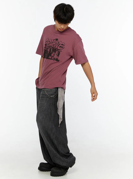 Men's Archive Graphic T-Shirt IL515 in Dark pink, size M/L