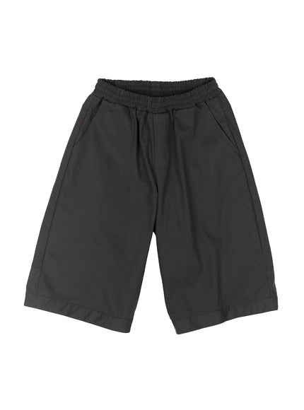 Men's Baggy Cargo Shorts (Dark Gray) IL515 Dark Gray flat-lay front view showing elastic waistband, wide-leg silhouette, and cuffed hem construction