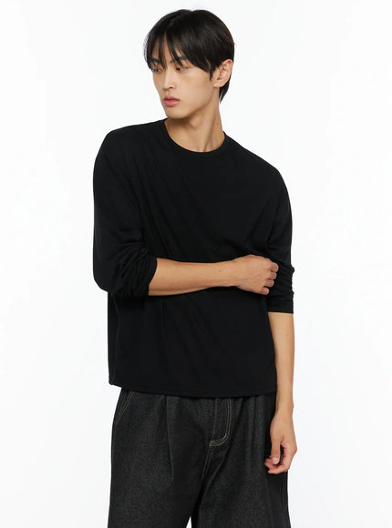 Men's Basic Long Sleeve T-Shirt IL528 in Black, size M