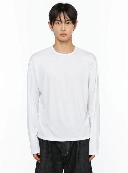 Men's Basic Long Sleeve T-Shirt IL528 in White, size M