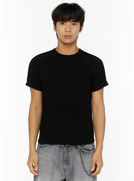 Men's Basic Ribbed T-Shirt IL509 in Black, size S/M