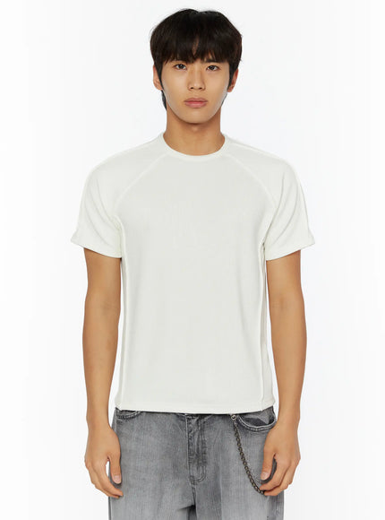 Men's Basic Ribbed T-Shirt IL509 in Light beige, size S/M