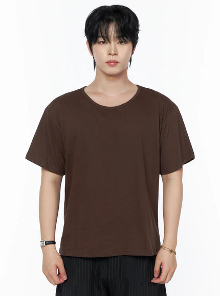 Men's Basic U-Neck T-Shirt IU523 in Dark brown, size M/L