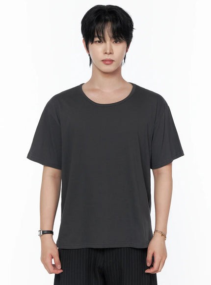 Men's Basic U-Neck T-Shirt IU523 in Dark gray, size M/L