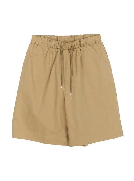 Men's Bermuda Shorts (Beige) IL514 beige flat-lay front view showing elastic drawstring waistband wide-leg bermuda silhouette and clean hem on white background