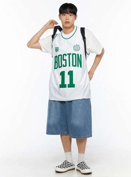 Men's Boston Sleeveless Jersey IL510 in White, size M/L