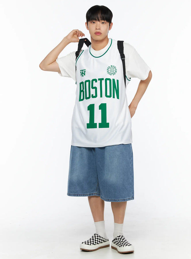 Men's Boston Sleeveless Jersey IL510 in White, size M/L