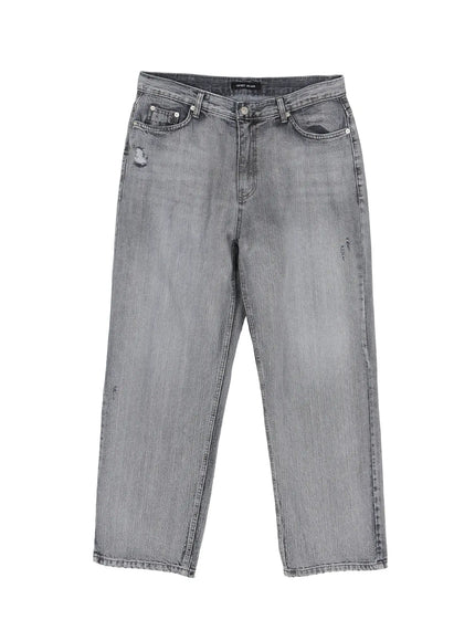 Men's Bryce Distressed Wide-Leg Jeans IL509 Light gray flat-lay front view showing wide-leg cut, distressed details, five-pocket construction, and washed finish