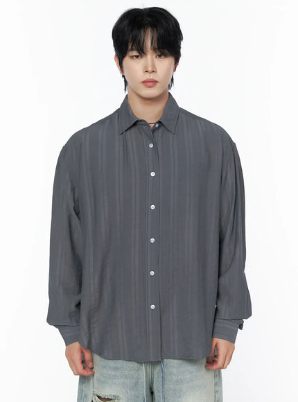 Men's Casual Button-Up Shirt IL502 in Dark gray, size M/L