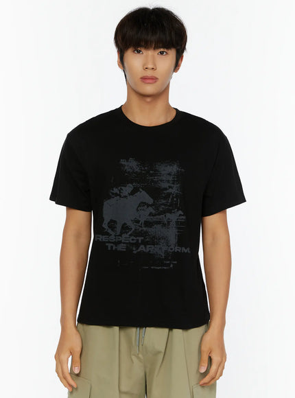 Men's Casual Graphic Print T-Shirt IL513 in Black, size M/L