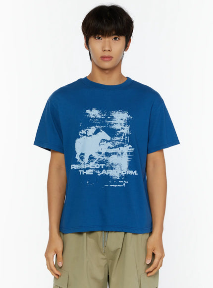 Men's Casual Graphic Print T-Shirt IL513 in Blue, size M/L