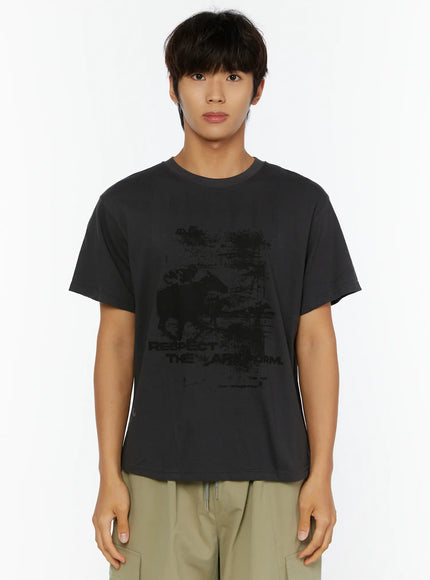 Men's Casual Graphic Print T-Shirt IL513 in Dark gray, size M/L