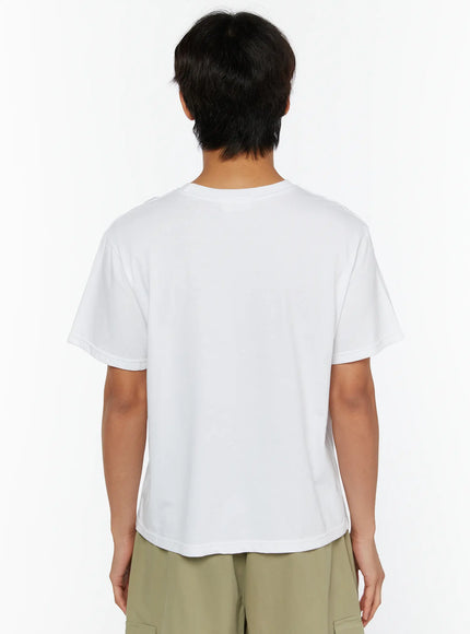 Men's Casual Graphic Print T-Shirt IL513 White back shot on male model showing clean plain white cotton back panel and dropped shoulder seam detail