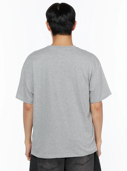 Men's Casual Graphic Tee IL514 Gray back shot on male model showing plain clean back panel and dropped shoulder of cotton tee