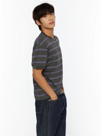Men's Casual Striped T-Shirt IL515 in Purple, size M/L